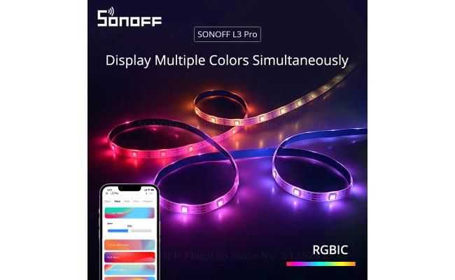 SONOFF L3 Pro Smart LED Strip Light WiFi LED RGBIC Lights Flexible Lamp Tape Display Multiple Colors Simultaneously Music Mode