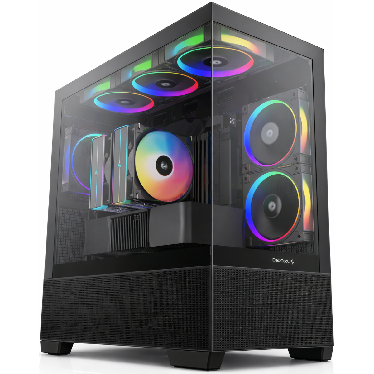 DeepCool CG380 3F Panoramic ATX Mid-Tower Case 3x Pre Installed ARGB Fans, Support Back Connectors & Up to 360mm +240mm Radiators, Front 2x USB3.0 1x USB C, Black