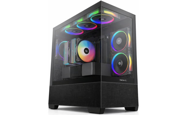 DeepCool CG380 3F Panoramic ATX Mid-Tower Case 3x Pre Installed ARGB Fans , Support Back Connectors & Up to 360mm +240mm Radiators, Front 2x USB3.0 1x USB C , Black