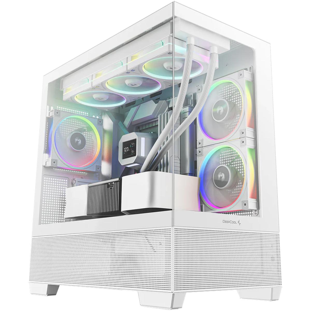 DeepCool CG380 3F Panoramic ATX Mid-Tower Case 3x Pre Installed ARGB Fans, Support Back Connectors & Up to 360mm +240mm Radiators, Front 2x USB3.0 1x USB C, White