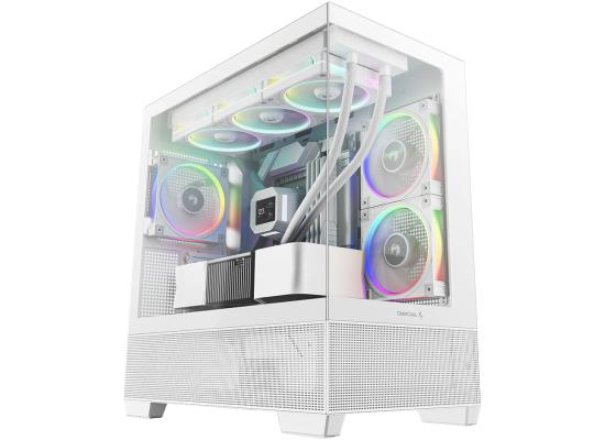 DeepCool CG380 3F Panoramic ATX Mid-Tower Case 3x Pre Installed ARGB Fans , Support Back Connectors & Up to 360mm +240mm Radiators, Front 2x USB3.0 1x USB C , White