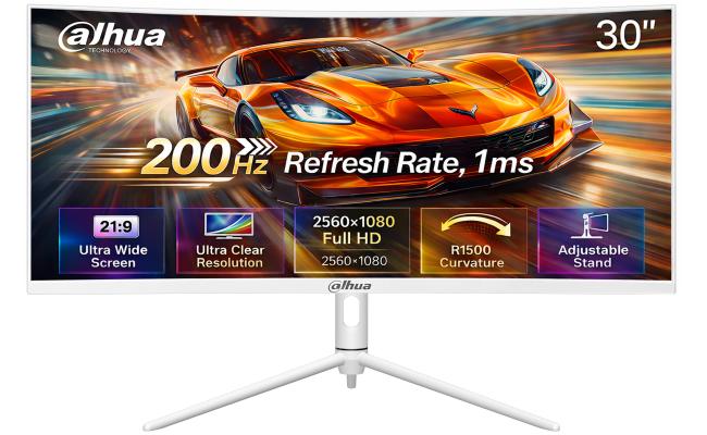 Dahua LM30-E330CW Gaming Curved Monitor, 30" WFHD VA , 200Hz Refresh Rate, 1ms (MPRT) , 1500R Curvature, Adaptive-Sync Technology, w/ 2x HDMI & 2x Display Ports , White