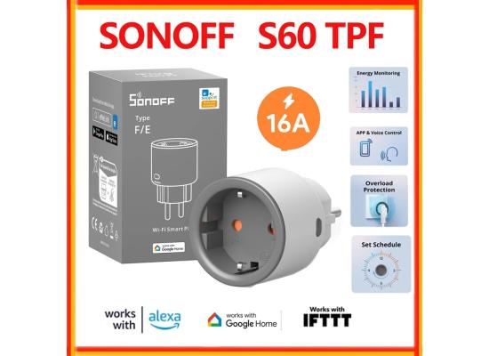 SONOFF S60TPF WiFi Smart Socket 16A 4000W Smart Plug with Current Measurement, Overload Protection, Voice Controlled, Compatible with Alexa/Google Home (WiFi 2.4)