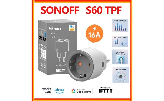 SONOFF S60TPF WiFi Smart Socket 16A 4000W Smart Plug with Current Measurement, Overload Protection, Voice Controlled, Compatible with Alexa/Google Home (WiFi 2.4)