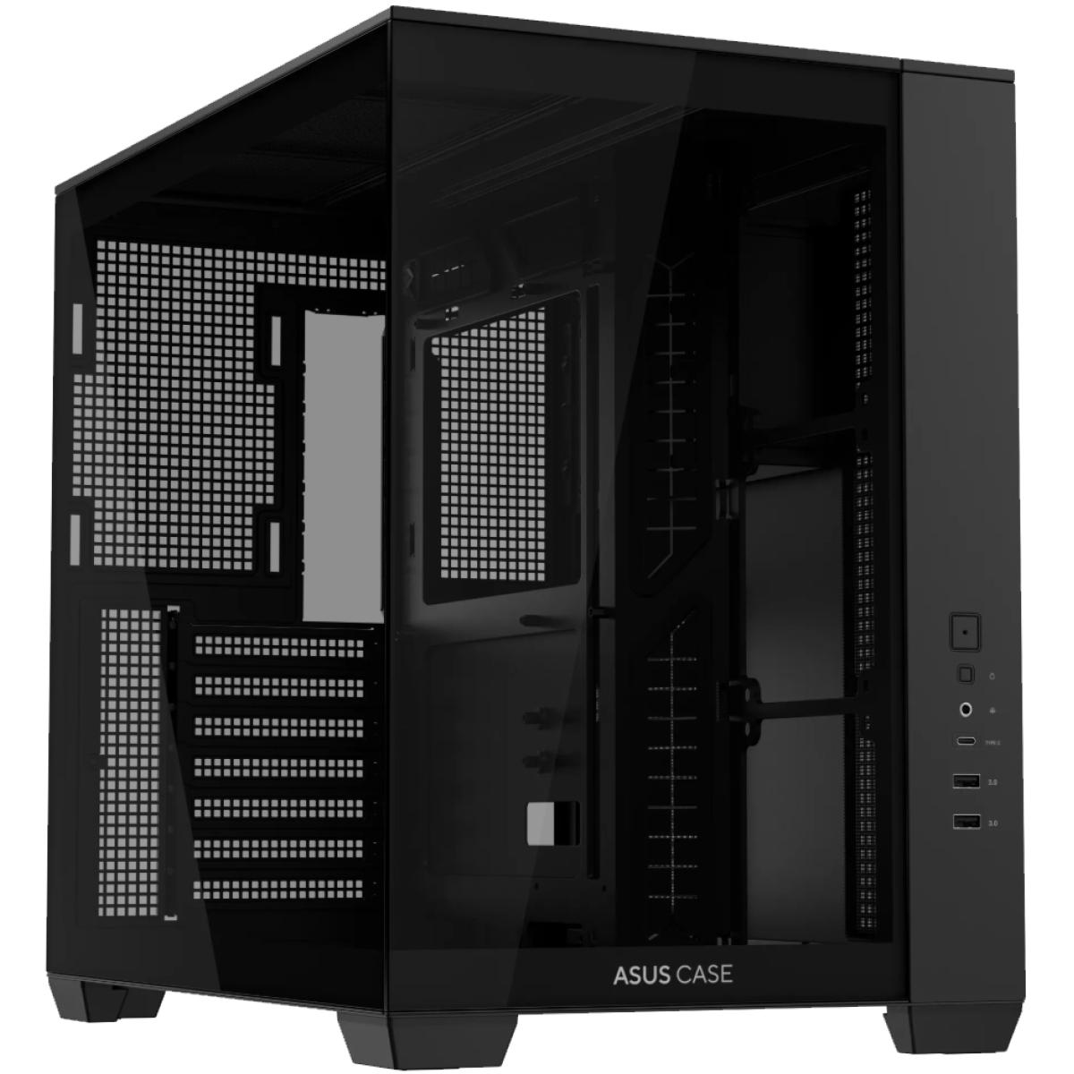ASUS A32 PLUS ATX Computer Case, 4x Pre-Installed aRGB Fans, Up to 360mm Radiator & 10x 120mm Fan Support, 270° Panoramic View, Detach Side Panels, Black