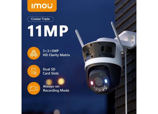 IMOU Cruiser Triple Lens Outdoor 11MP Camera 2 Red-Bule Warning Light PTZ WiFi Camera Vehicle & Human Detection Surveillance Monitor