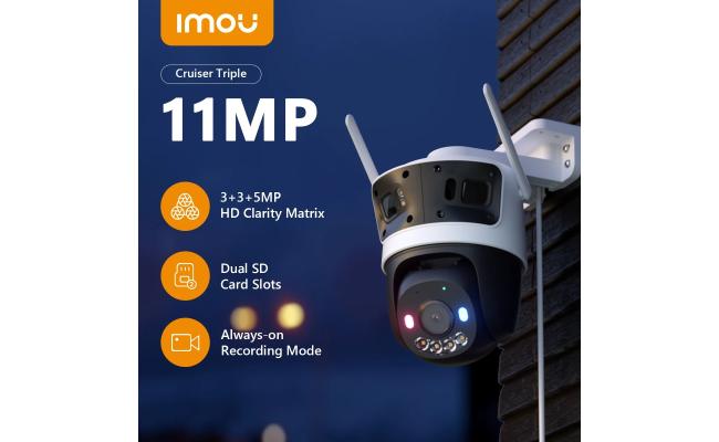 IMOU Cruiser Triple Lens Outdoor 11MP Camera 2 Red-Bule Warning Light PTZ WiFi Camera Vehicle & Human Detection Surveillance Monitor