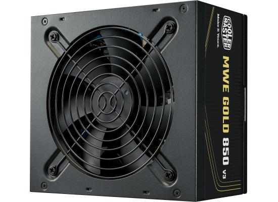 Cooler Master MWE V3 Series 850W Gold Non-Modular Power Supply - Active PFC - ATX Version: ATX 12V Ver. 3.1 - Input Frequency: 50-60Hz - Fan Size: 120mm - Fan bearing: HDB - Fan Speed: 2400RPM - 80 PLUS Gold - MTBF: >100,000 hours