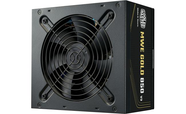 Cooler Master MWE V3 Series 850W Gold Non-Modular Power Supply - Active PFC - ATX Version: ATX 12V Ver. 3.1 - Input Frequency: 50-60Hz - Fan Size: 120mm - Fan bearing: HDB - Fan Speed: 2400RPM - 80 PLUS Gold - MTBF: >100,000 hours