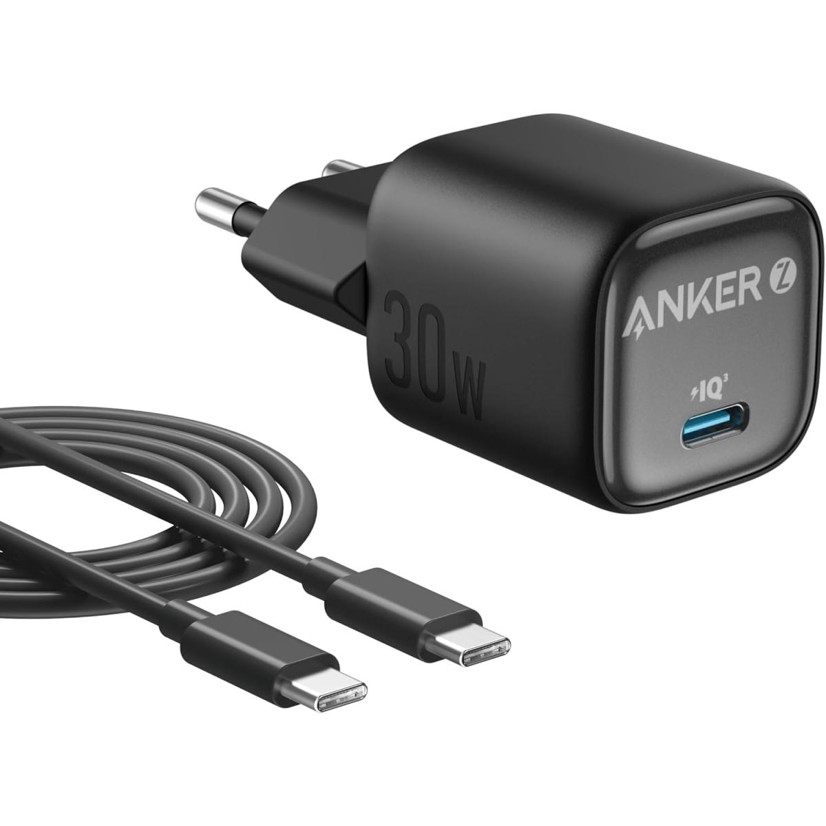 Anker Zolo 30W Compact GaN Charger, PIQ 3.0 PPS Fast Charging, Exclusive Low-Temperature Technology, Ultra-Safe and Portable, For iPhone, iPad, Samsung, Pixel, and More (USB-C Cable Included) - Black