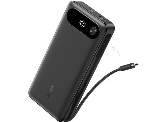 Anker Power Bank, 20,000mAh Travel Essential Portable Charger with Built-in USB-C Cable, 3-Port 87W Max Fast Charging Battery Pack, for MacBook, iPhone 16/15 Series, Samsung, Switch, and More - Black product thumbnail 2