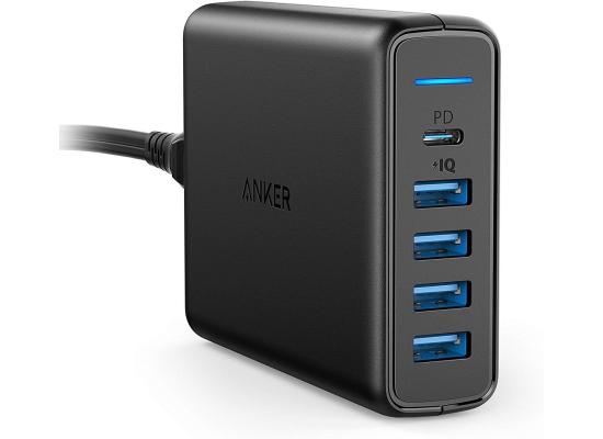 Anker PowerPort 60W 5-Port Desktop Charger, with One 30W Power Delivery Port for Apple MacBook, Nexus 5X/6P, and 4 PowerIQ Ports for iPhone, iPad, and More. - Black product thumbnail 2