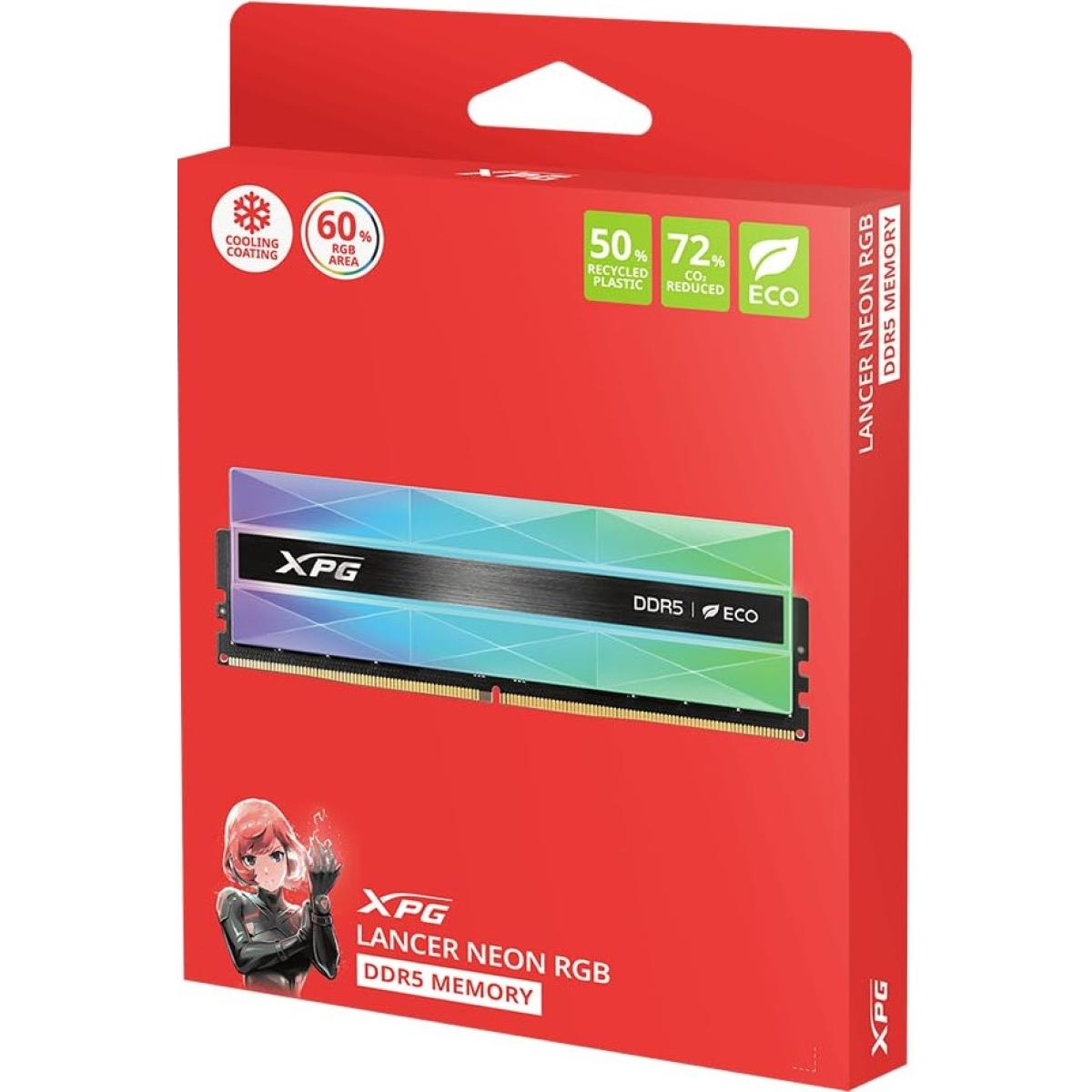 ADATA XPG LANCER NEON 32 GB [2 x 16 GB] DDR5 6400MHz, CL32, 1.4V, Retail, Silver RGB System Memory