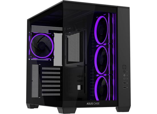 ASUS A32 PLUS ATX Computer Case, 4x Pre-Installed aRGB Fans, Up to 360mm Radiator & 10x 120mm Fan Support, 270° Panoramic View, Detach Side Panels, Black