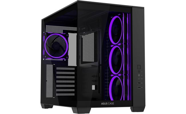 ASUS A32 PLUS ATX Computer Case, 4x Pre-Installed aRGB Fans, Up to 360mm Radiator & 10x 120mm Fan Support, 270° Panoramic View, Detach Side Panels, Black