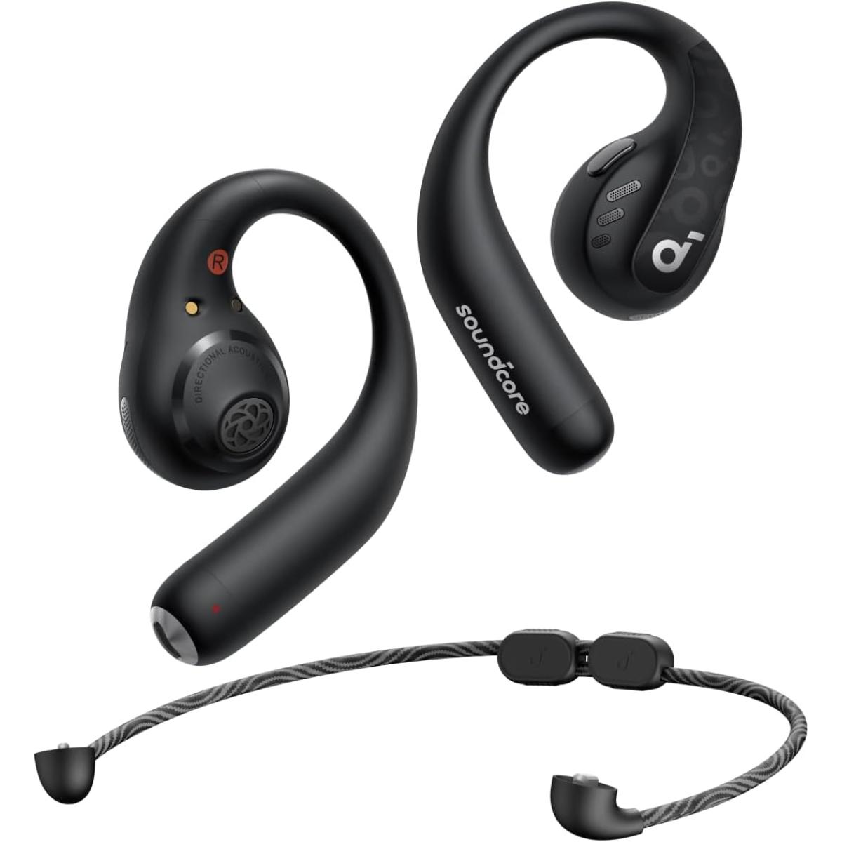 Anker Soundcore AeroFit Pro Open-Ear Headphones, Ultra Comfort, Secure Fit, Ergonomic Design, Rich Sound with LDAC, Bluetooth 5.3, IPX5 Water-Resistant, 46H Playtime - Black