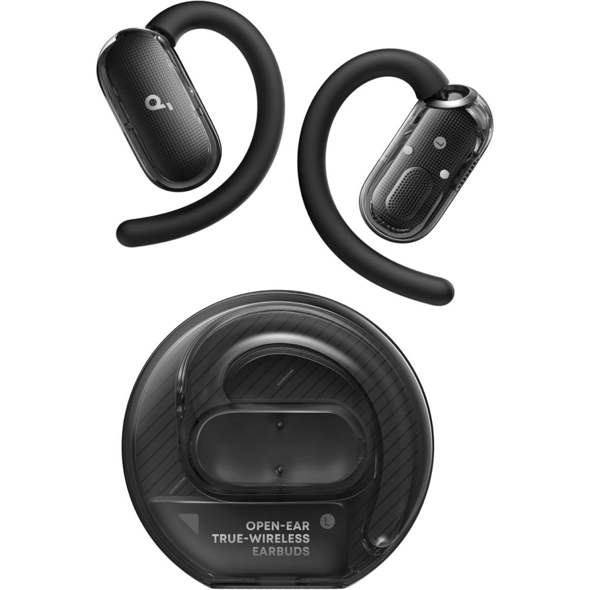 Anker Soundcore V40i, Open-Ear Headphones, Clear Design, Lidless Case, 4 Adjustable Positions for Every Ear Size, Richer Bass, IP55, 21H Playtime, AI Clear Calls, Bluetooth 5.4, App Control - Black