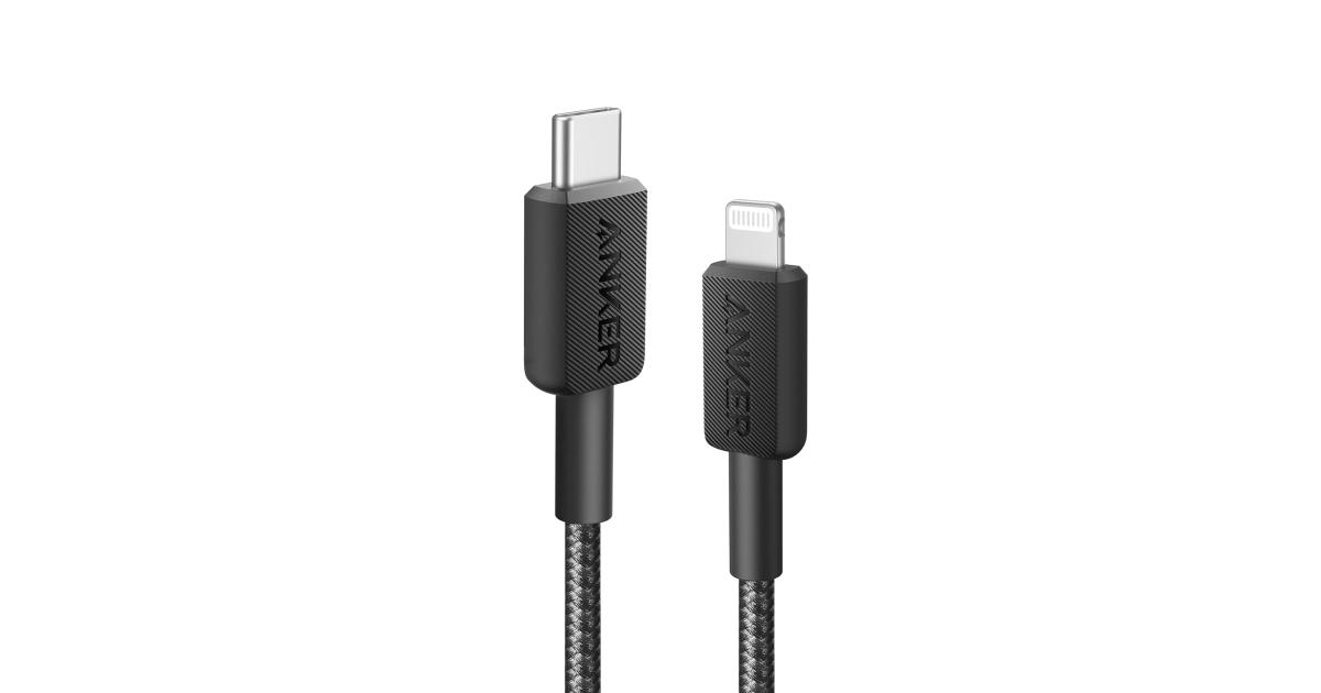 كابل Anker 322 USB-C Lightning [90 سم معتمد من MFi] Powerline II لهاتف iPhone 15، 15 Pro 14 Pro Max 14، 13 X XS XR 8 Plus، AirPods Pro، أسود