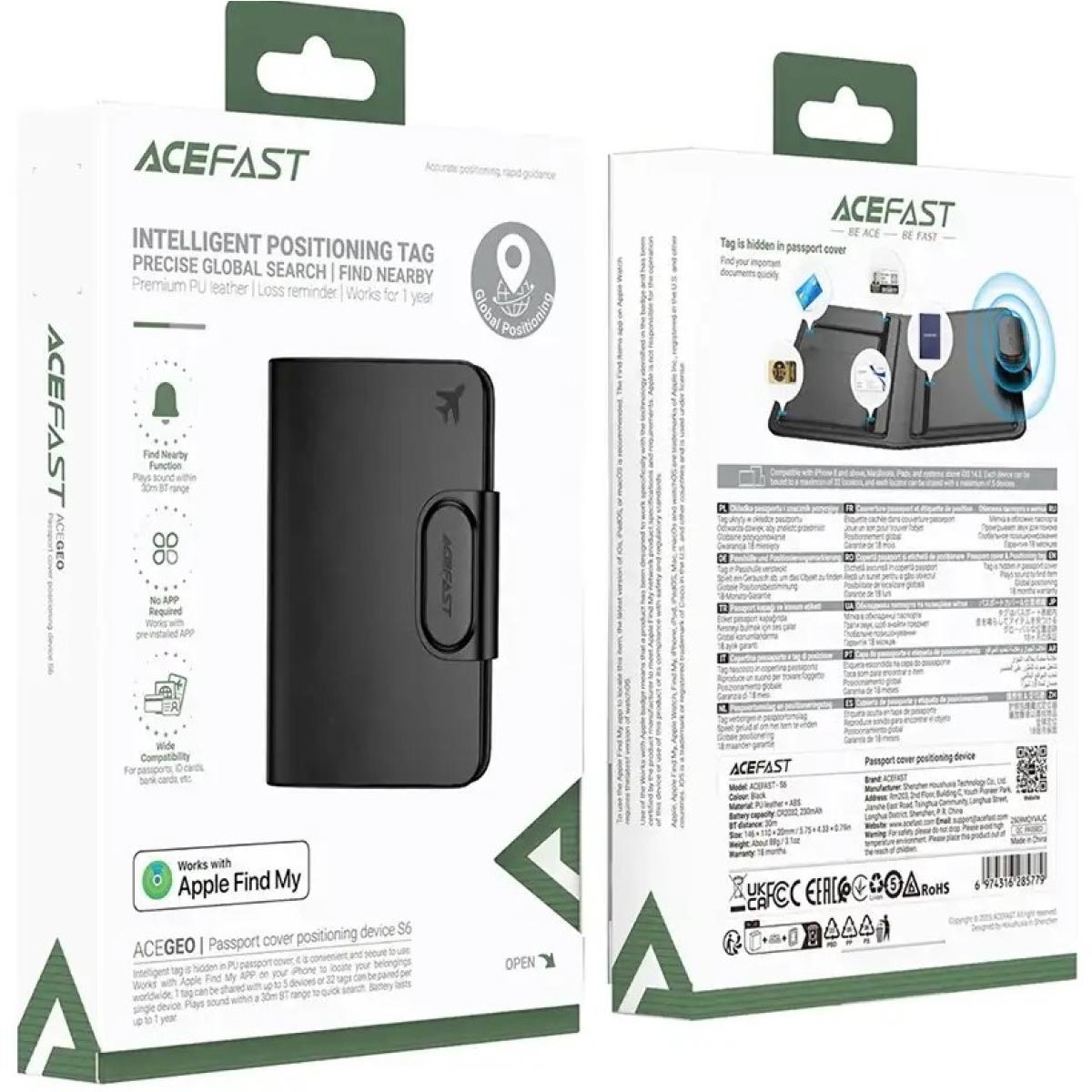 ACEFAST S6 Passport Cover Positioning Device Works with Apple Find My - Black
