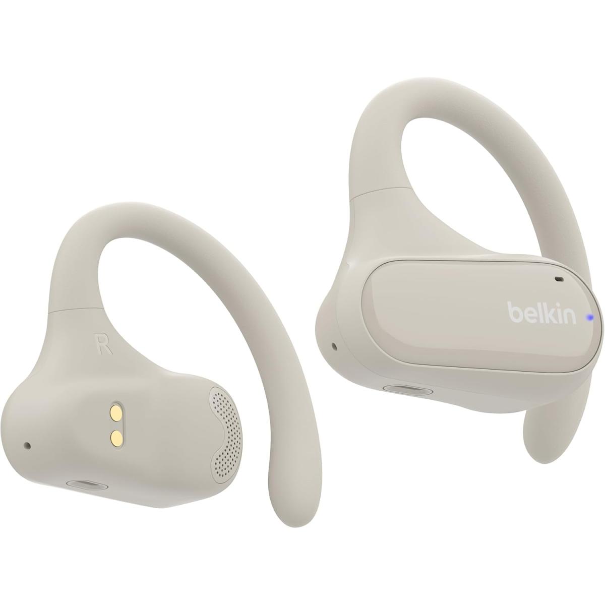 Belkin SoundForm ClearFit Open-Ear Wireless Earbuds, Lightweight Sport Earphones, Bluetooth Earbuds w/Long-Lasting Comfort, IPX5 Waterproof Earbuds for iPhone, Hiking, Biking, Running, & More - Sand