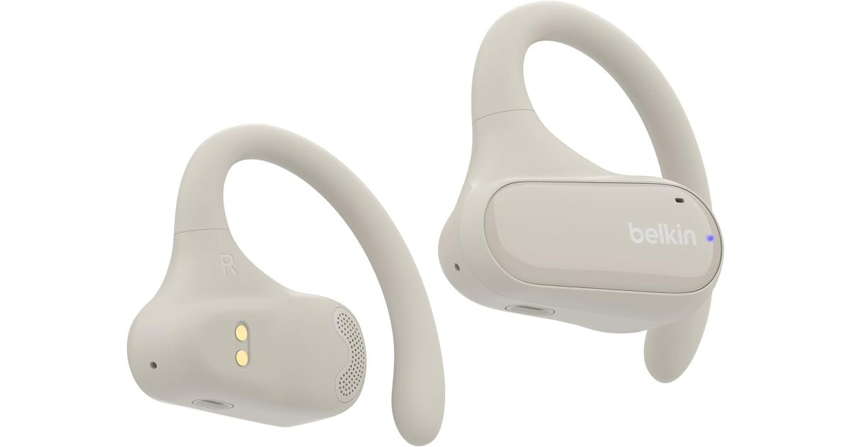 Belkin SoundForm ClearFit Open-Ear Wireless Earbuds, Lightweight Sport Earphones, Bluetooth Earbuds w/Long-Lasting Comfort, IPX5 Waterproof Earbuds for iPhone, Hiking, Biking, Running, & More - Sand