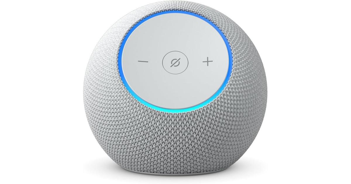 Amazon Echo Dot Max (أحدث طراز)، مكبر صوت Alexa مع صوت يملأ الغرفة وما يقرب من 3x bass، رائع لغرف المعيشة والمساحات المتوسطة الحجم، مصمم لـ Alexa+ - أبيض جليدي