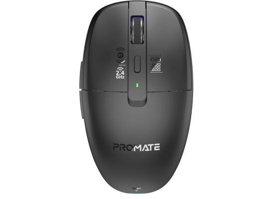 Promate Flixi Triple Mode Wireless Mouse with Bluetooth 5.1, Dual 2.4GHz USB-A & USB-C Dongles, 800/1200/1600 DPI, Silent Clicks, 500mAh Battery, 7-Color LED, Type-C Charging, 10m Range - Black product thumbnail 2