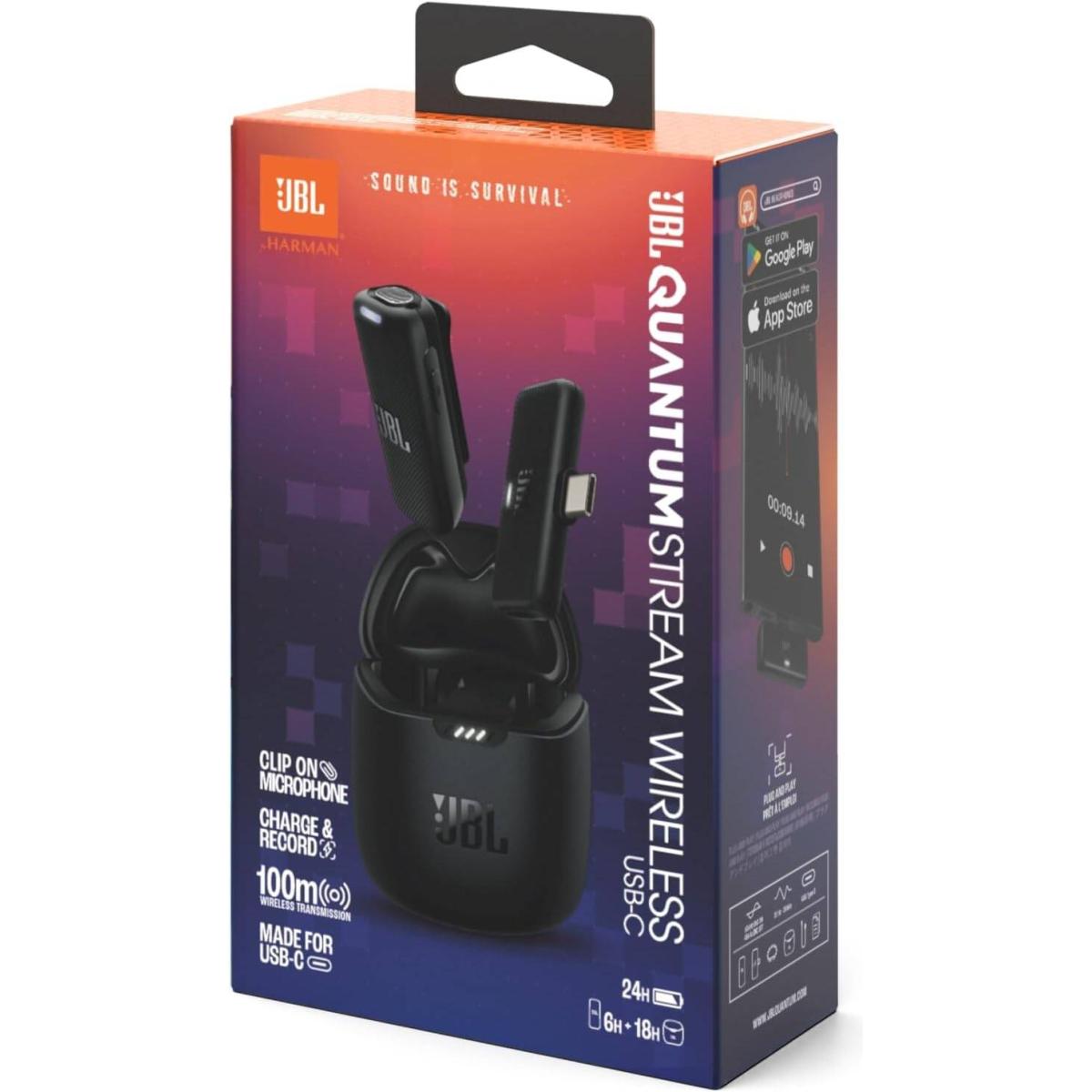 JBL Quantum Stream Wireless USB-C - Wearable Wireless Streaming Microphone for Crystal Clear Recordings, 24 Hours of Recording time, Plus Speed Charge, Included Windscreen for Noise Reduction - Black