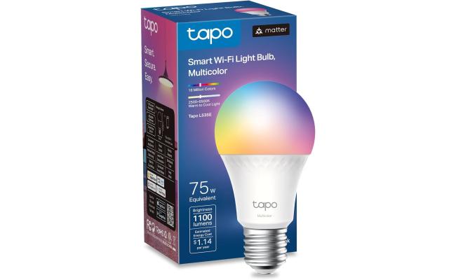 TP-Link Tapo L535E Smart Light Bulbs, 1100 Lumens High Brightness(75W Equivalent), Matter-Certified, 16M Colors RGBW LED Bulb, Dimmable, CRI>90, Voice Control w/Siri, Alexa & Google Home