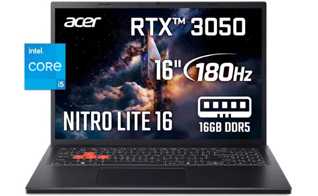 Acer Nitro Lite 16 (2025) NL16-71G-56UX 13Gen Intel Core i5 10-Cores  w/ DDR5 Memory & Nvidia RTX 3050 6GB & 180 Hz Display - Black