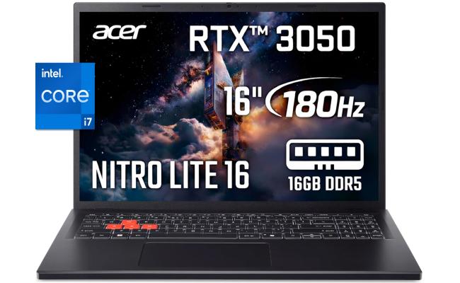 Acer Nitro Lite 16 (2025) NL16-71G-76UF 13Gen Intel Core i7 10-Cores  w/ DDR5 Memory & Nvidia RTX 3050 6GB & 180 Hz Display - Black