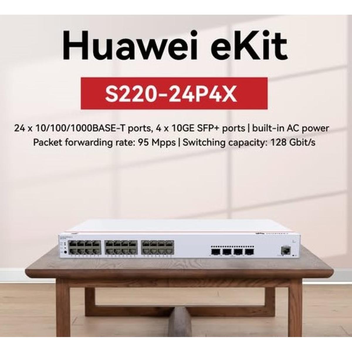 Huawei EKit S220-24P4X Smart Switch 24 Port Gigabit ( 24 POE \u2013 400 Watt ) + 4 10GE SFP+ Ports