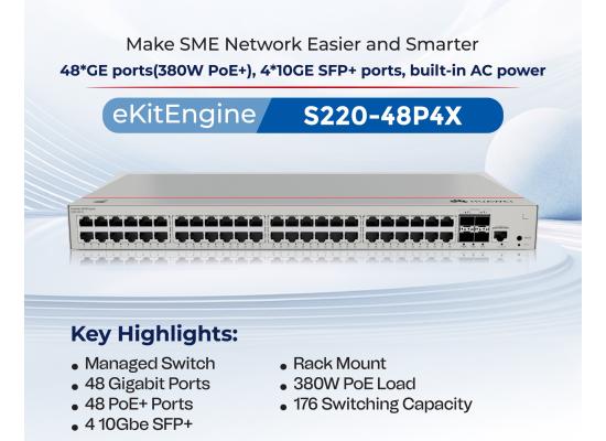 Huawei EKit S220-48P4X Smart Switch 48 Port Gigabit ( 48 POE – 380 Watt ) + 4 10GE SFP+ Ports