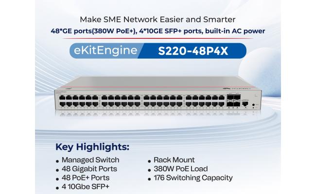 Huawei EKit S220-48P4X Smart Switch 48 Port Gigabit ( 48 POE – 380 Watt ) + 4 10GE SFP+ Ports