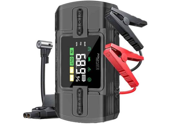 Promate PatrolPack-3 Jump Starter Power bank & Flashlight, 1200A/12V High-Capacity, 150PSI Air Compressor, 12000mAh, Fast Charging Ports, Automatic TPMS Function, Black product thumbnail 2