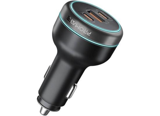 Promate Car Charger 230W Power Delivery, Rapid Charger With Dual USB-C Port 140W / 45W, & USB-A 3.0, 45W, for Laptop, Smartphone, Black product thumbnail 2