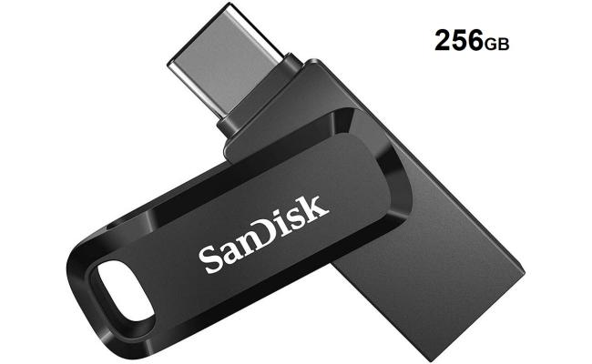 SanDisk 256GB Ultra Dual Drive Go 2-in-1 Flash Drive, 256GB Capacity, Type-A and Type-C Connectors, USB 3.2 Gen 1, 400 MB/s Max Read Speed, Swivel Cover with Keyring Hole, Black