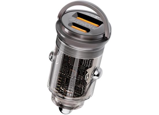 Promate Car Charger, Transparent 65W Ultra-Compact Car Adapter with USB Type-C Power Delivery Port, USB-A Port, Mini Handle and Heat Protection compatible for iPhone 17, Galaxy 23 product thumbnail 2