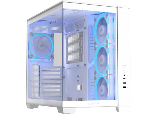 ASUS A32 PLUS ATX Computer Case, 4x Pre-Installed aRGB Fans, Up to 360mm Radiator & 10x 120mm Fan Support, 270° Panoramic View, Detach Side Panels, White