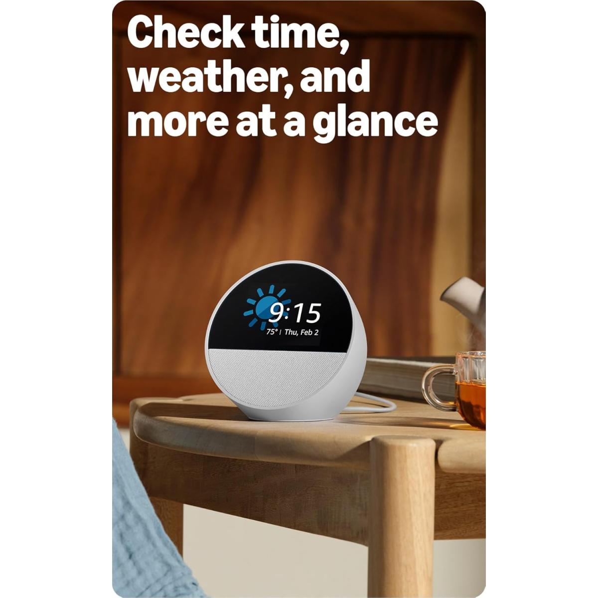 Amazon Echo Spot (2024 release) Smart Alarm Clock With Vibrant Sound ...
