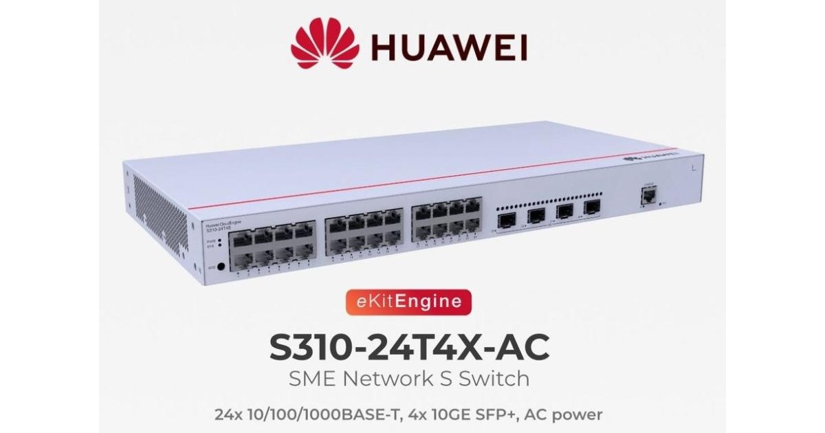 هواوي eKit S310-24T4X L2+ محول مُدار 24 منفذ جيجابت، 4 SFP+ 10G، VLAN، مسار ثابت، PBR، IGMP، DHCP Snooping، LACP، VRRP، أمن المنافذ، إدارة السحابة
