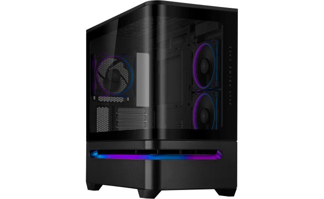 ASUS Prime AP202 ARGB Black mATX pc case with Fully Tempered Curved Glass, Supports Graphics Cards up to 420mm Long, 360mm Long radiators, Easy-Detach Rail, Patented Slot Vent, 3 Built-in ARGB Fans