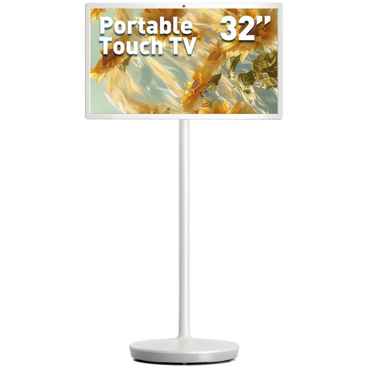 32-Inch Full HD Portable Smart Screen with Stand, Wireless Touch Monitor up to 5-Hour Battery, Android 12, 6GB RAM + 64GB Storge, Full-Motion Mount for Streaming, Work, and Multi-Purpose Use - White