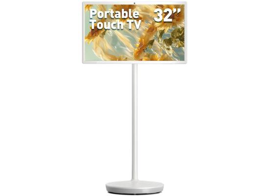 32-Inch Full HD Portable Smart Screen with Stand, Wireless Touch Monitor up to 5-Hour Battery, Android 12, 6GB RAM + 64GB Storge, Full-Motion Mount for Streaming, Work, and Multi-Purpose Use - White