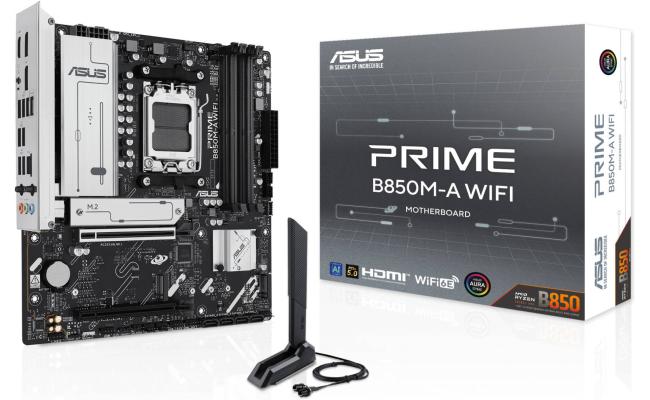 ASUS PRIME B850M-A WIFI mATX AMD Motherboard, AMD B850 Chipset, 4x DDR5 DIMM Slots, 256GB Max Memory, Supports 3 x M.2 Slots & 4 x SATA 6Gb/s Ports, Wi-Fi 6E & BT 5.3