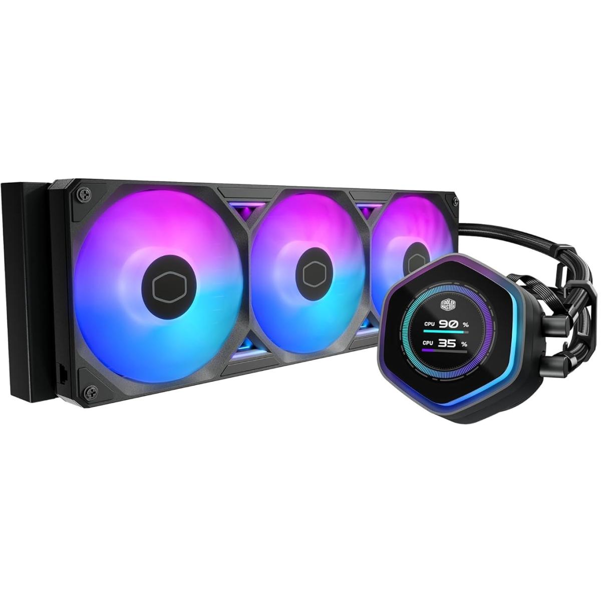 Cooler Master Atmos II 360 LCD AIO CPU Liquid Cooler \u2013 360mm Radiator, Customizable LCD Display, 3X ARGB PWM Fans, Dual-Chamber Pump, Ultra-Quiet Performance, AMD AM5\/AM4 & Intel LGA 1851\/1700, Black