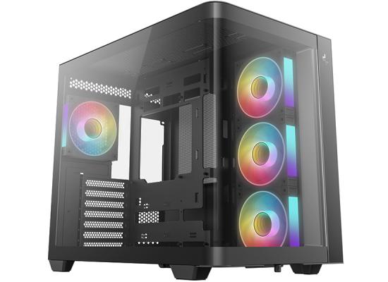 DeepCool CG530U 4F Curved Glass Panoramic ATX Mid-Tower Case 4x Pre Installed Fans Dual Chamber, Support Back Connectors & Up to 2x 360mm +280mm Radiators, Front 2x USB3.0 , Black