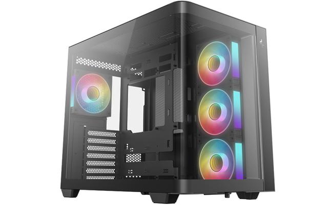 DeepCool CG530U 4F Curved Glass Panoramic ATX Mid-Tower Case 4x Pre Installed Fans Dual Chamber, Support Back Connectors & Up to 2x 360mm +280mm Radiators, Front 2x USB3.0 , Black