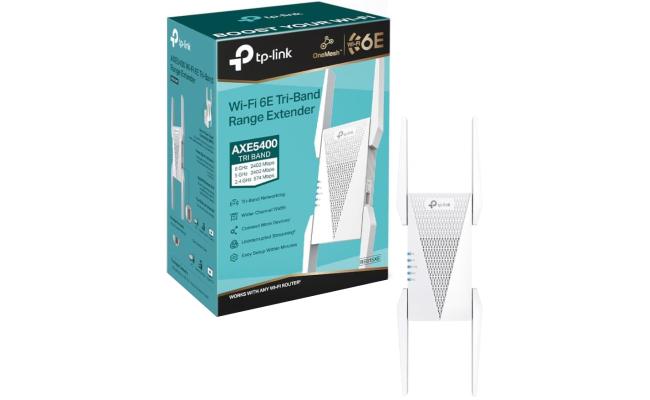 TP-Link RE815XE AXE5400Mbps Tri-Band Mesh WiFi 6E Internet Booster, Range Extender Booster Hotspot with 1 Gigabit Port, 160 MHz Channels, Built-In Access Point Mode, Smart Roaming One-Mesh, Easy Setup