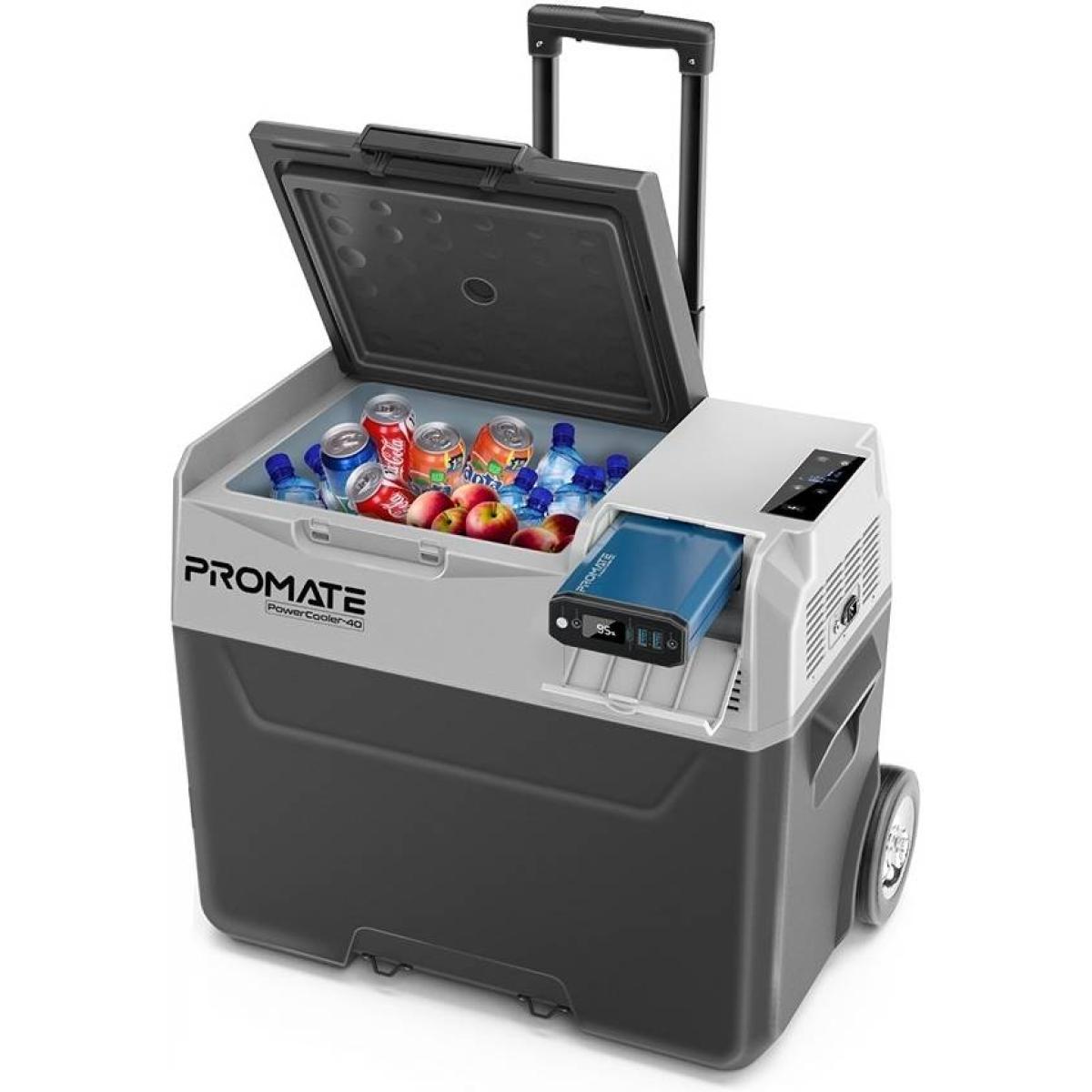 Promate PowerCooler-40 CoolFast 40 Liters Portable Outdoor Mini Refrigerator, 52000mAh Powerpack, 42G/R134A Fridge Refrigerant, 400lm LED Flashlight, 1.5m Power Adapter Cable, Gray/White
